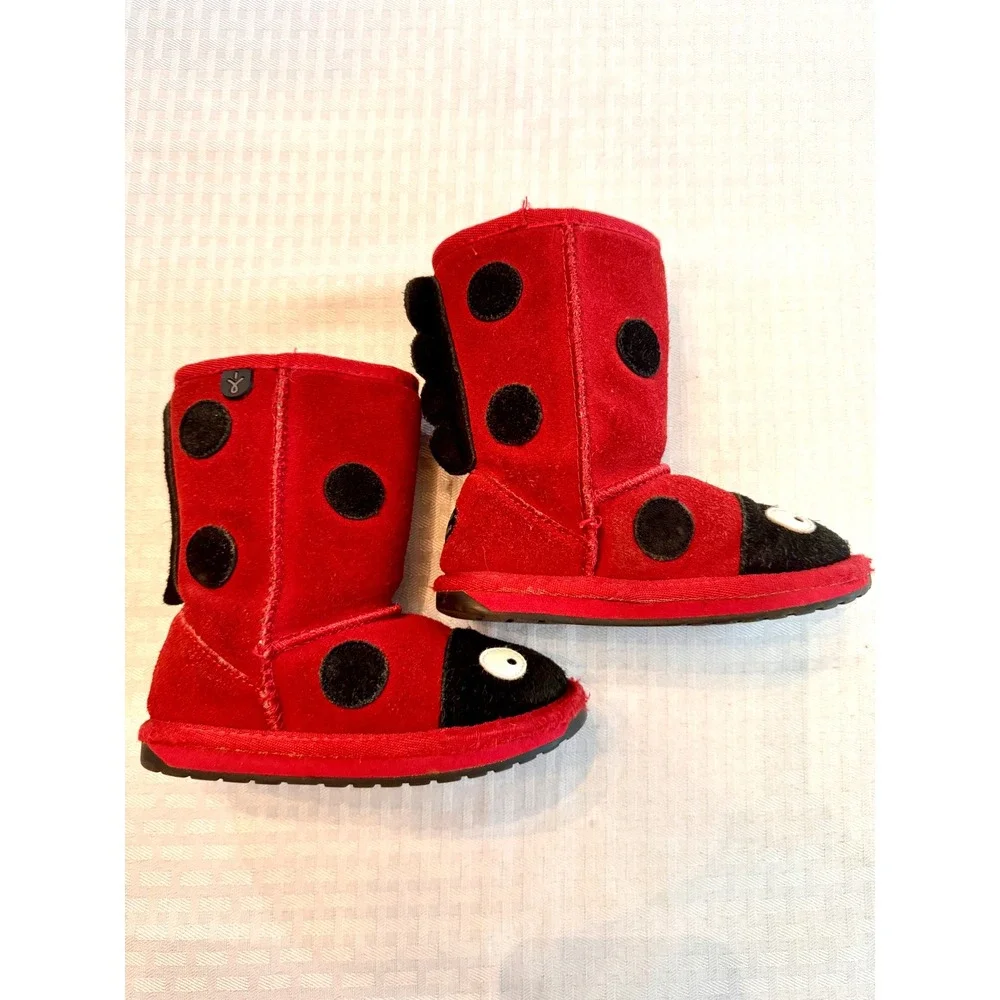 EMU Australia Ladybird K10111 Red Ladybug Merino Wool Suede Boots Toddler K8